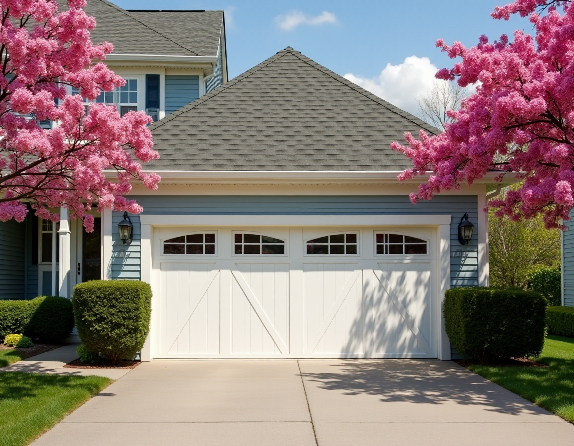 Close-up of modern garage doors numbered 6 and 7 on an industrial building facade.