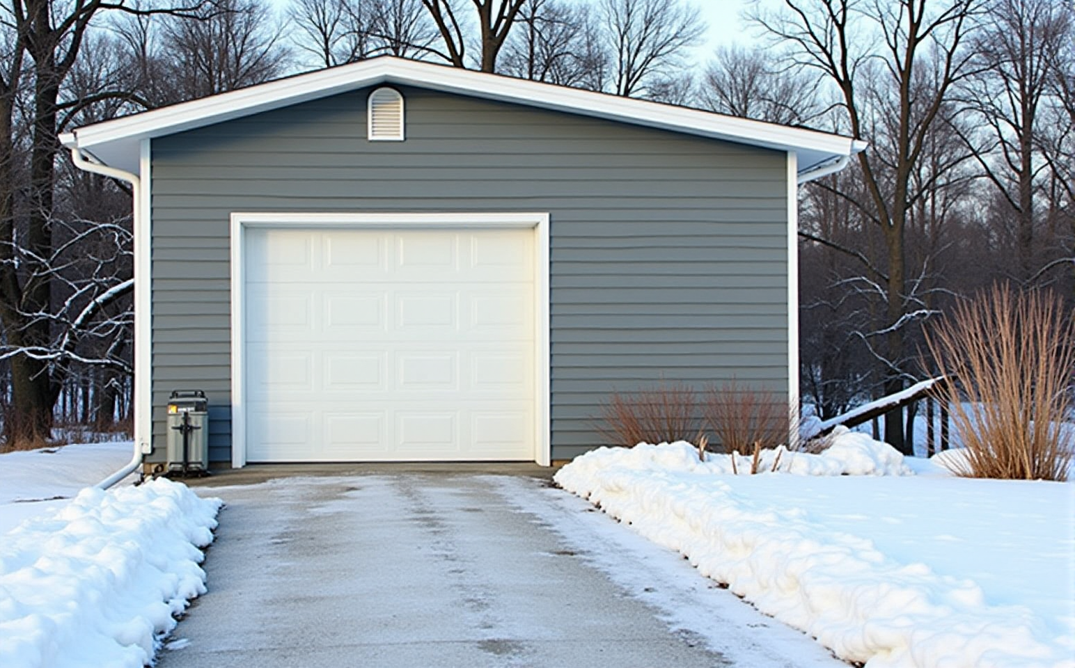 Vibrant row of industrial garage doors in blue, red, yellow, and green, perfect for commercial use.